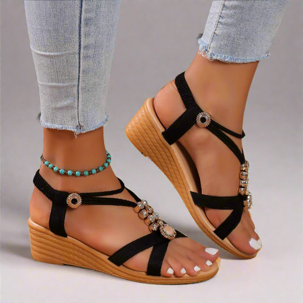 Lovaé™ | Wedge Sandaler med Ankelsnørre – Stilfulde og Behagelige