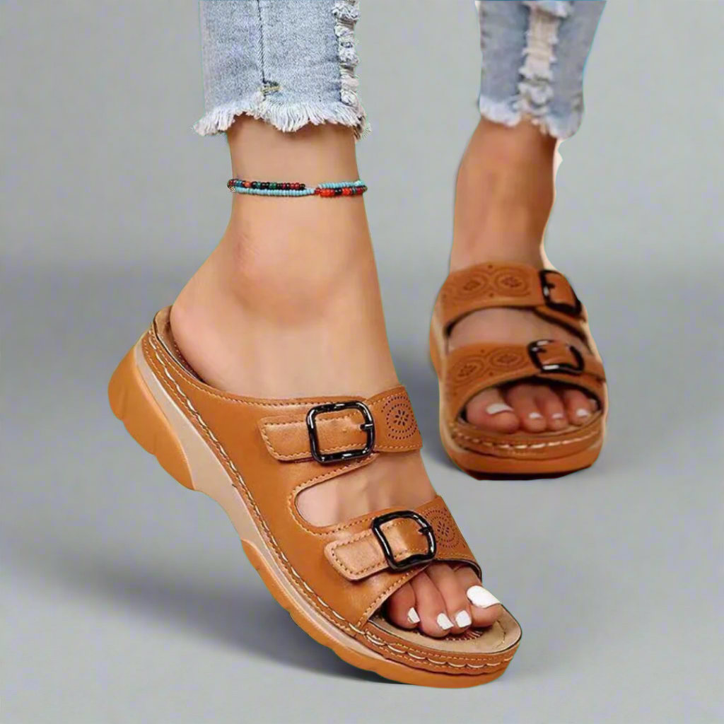 Lovaé™ | Wedge Sandaler med Dobbeltremme – Komfortable og Stilfulde