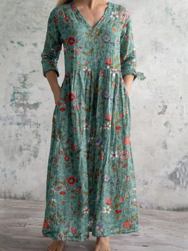 Celestine | Maxikjole med vintageblomstret print