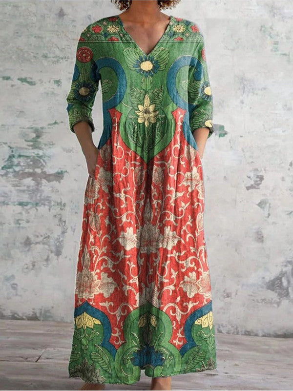Celestine | Maxikjole med vintageblomstret print