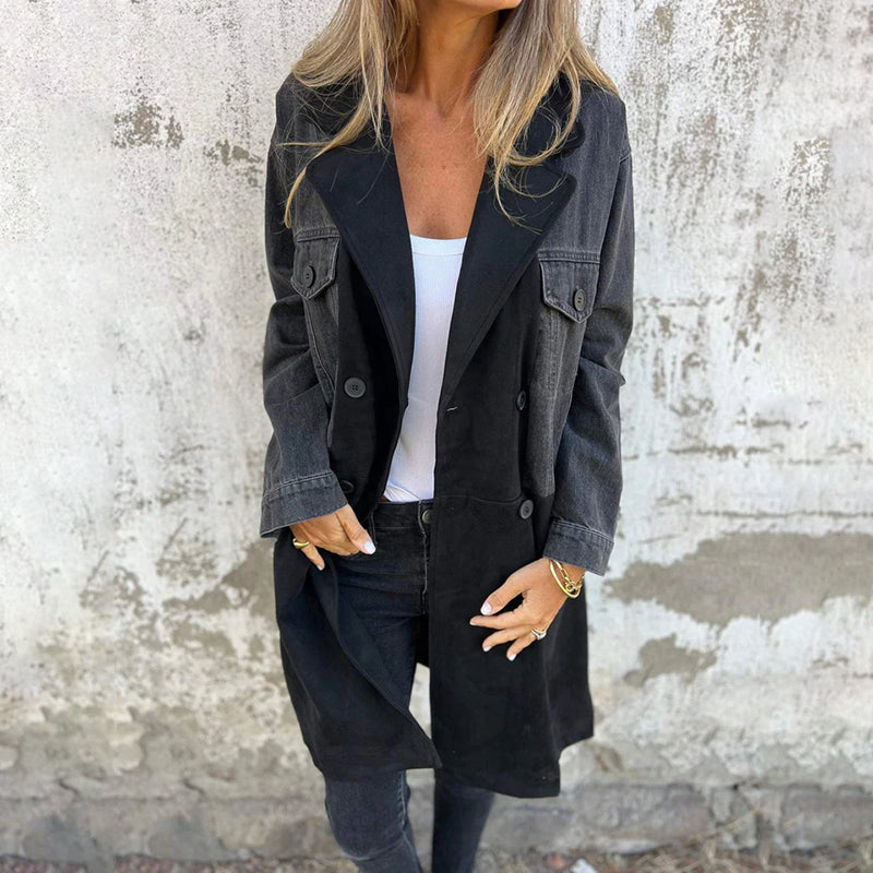 Lovaé™ | LongCoat: Mellemlang Trenchcoat Med Stilfuld Krave Og Lommer